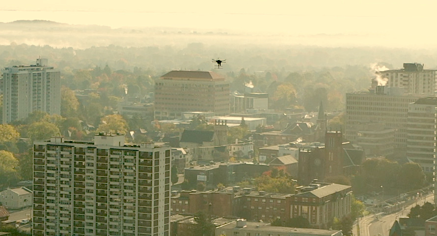 IF1000 Drone performing a flight in the urban area of downtown Kitchener using the AirMatrix network and platform