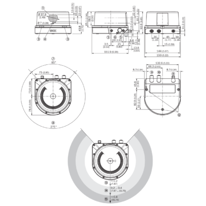 SICK LMS1000 2D LiDAR sensor technical drawings