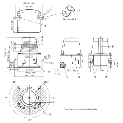 SICK TiM320 2D LiDAR sensor technical drawings