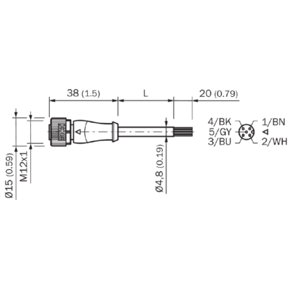 SICK LiDAR YF2A15-020UB5XLEAX M12 connector technical drawing