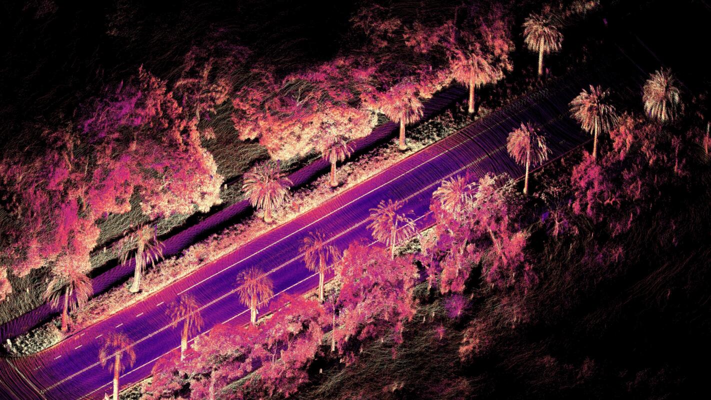 Pointcloud of a road captured with Ouster REV7 digital LiDAR sensor